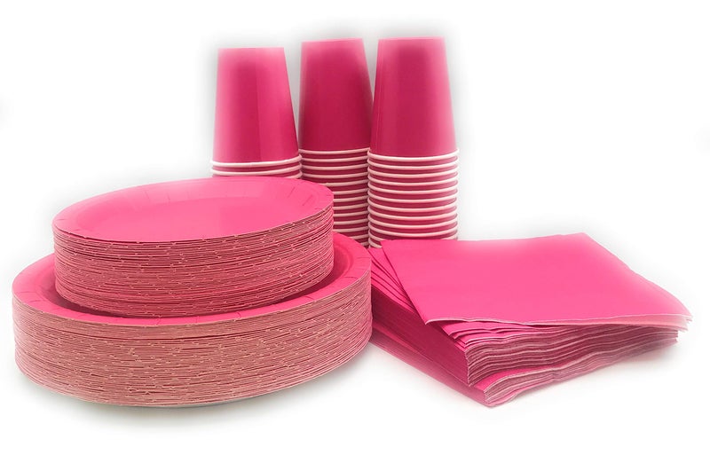 Oojami Serves 50 Complete Party Pack, Pink Disposable Tableware Set â€“ 9" Dinner Plates, 7" Dessert Plates, 9 Oz Cups, 3-Ply Napkins for Birthdays, Office Parties, Festivals, and Events - Image 4